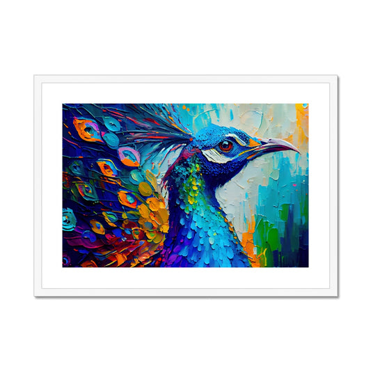 Indian peafowl 'Abstract Acrylic Collection' Framed & Mounted Print