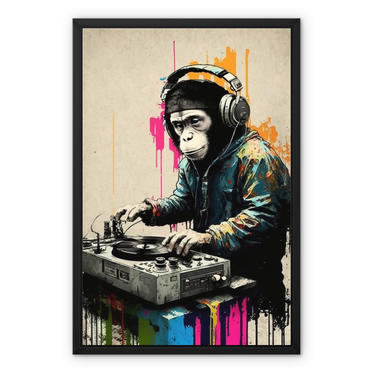 Monkey on the Decks - Abstract Art Framed Canvas