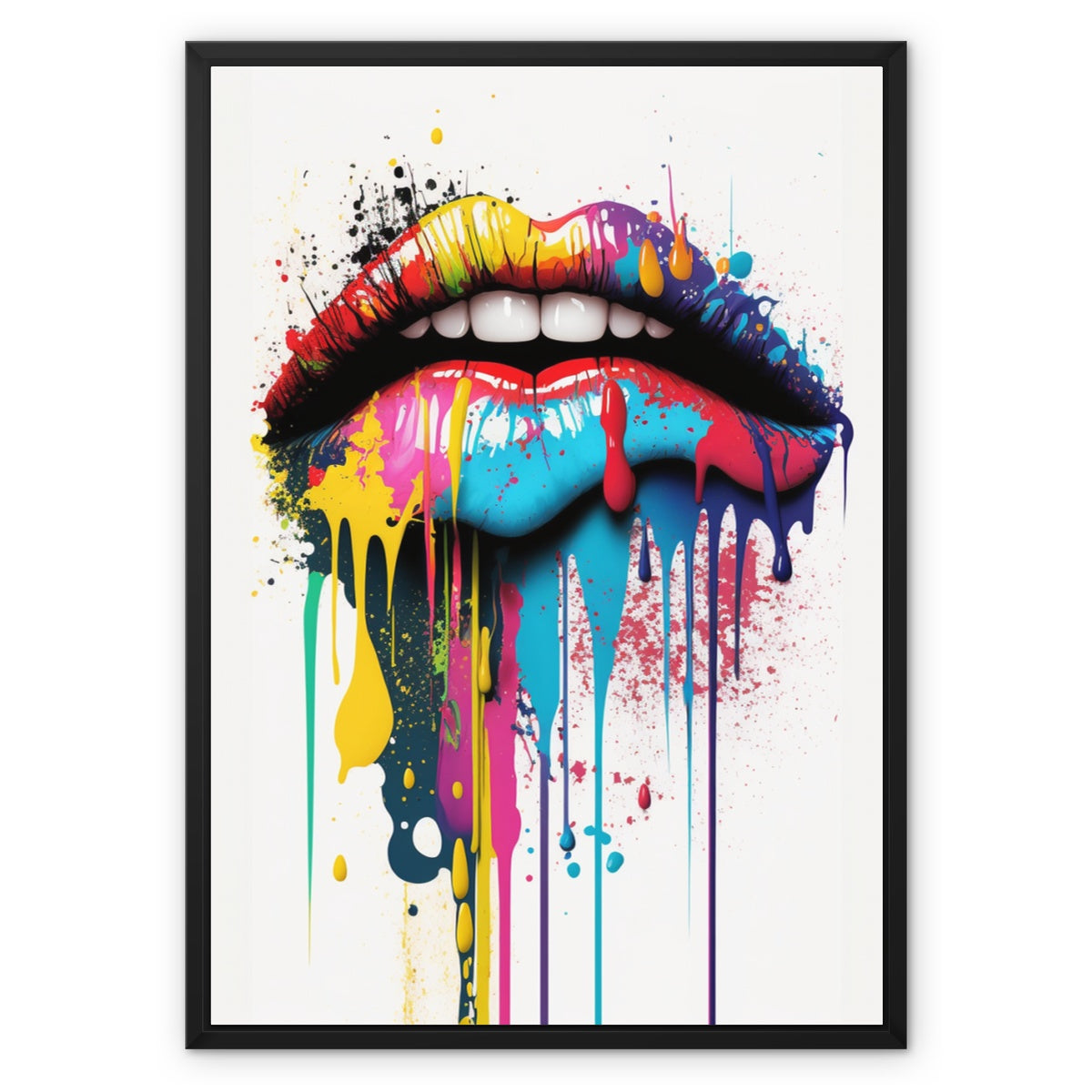 Paint Splash Graffiti Lips Portrait Framed Canvas