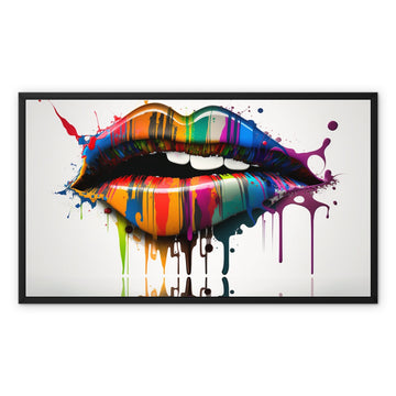 Paint Splash Graffiti Lips Landscape Framed Canvas