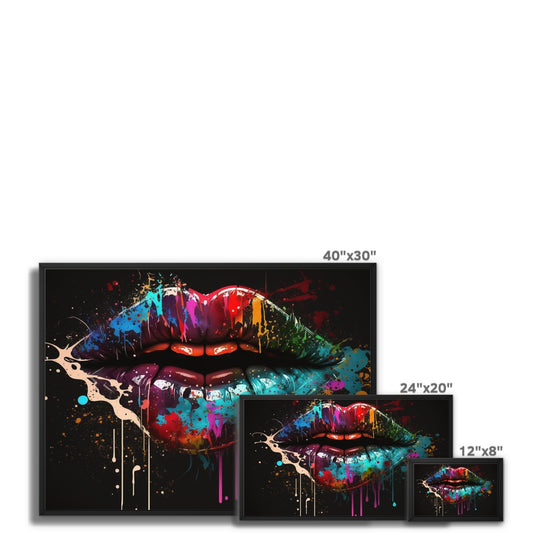 Paint Splash Graffiti Lips Landscape Framed Canvas