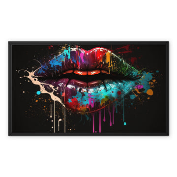 Paint Splash Graffiti Lips Landscape Framed Canvas