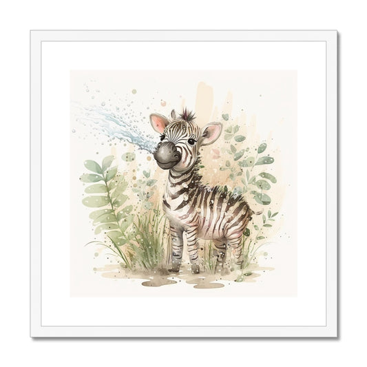 Zebra Nursery Decor 'Kids Watercolour Collection' Framed & Mounted Print