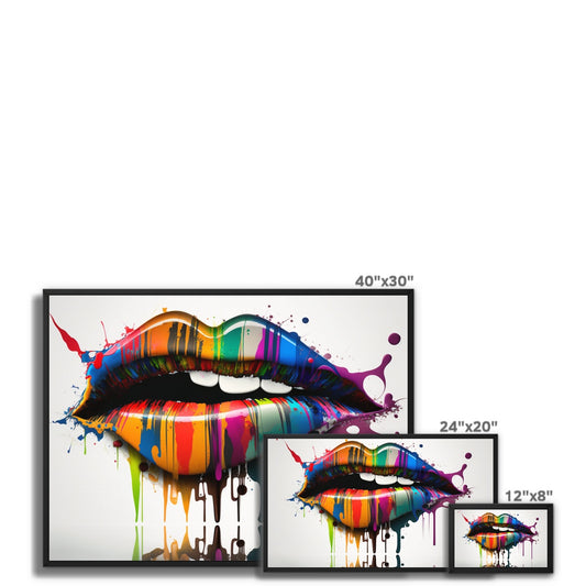 Paint Splash Graffiti Lips Landscape Framed Canvas