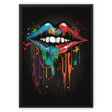 Paint Splash Graffiti Lips Portrait Framed Canvas