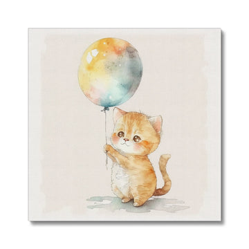 Kids Nursery Kitten 'Holding the Ballon' Canvas