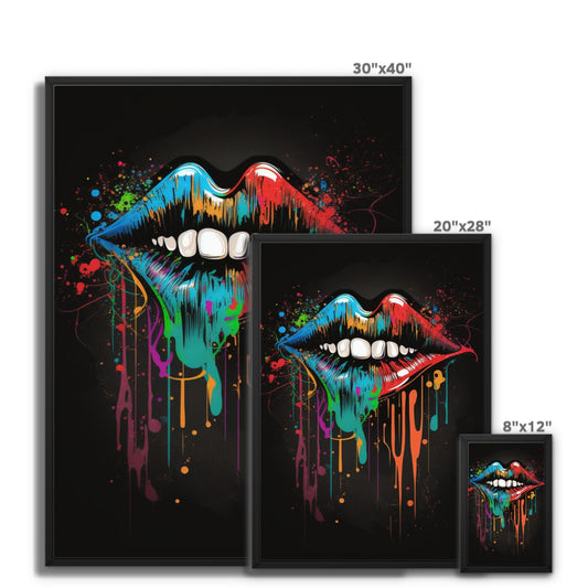 Paint Splash Graffiti Lips Portrait Framed Canvas