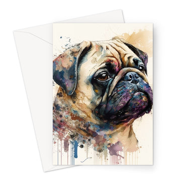 Pug Pet Portrait 'Watercolour Collection' Greeting Card