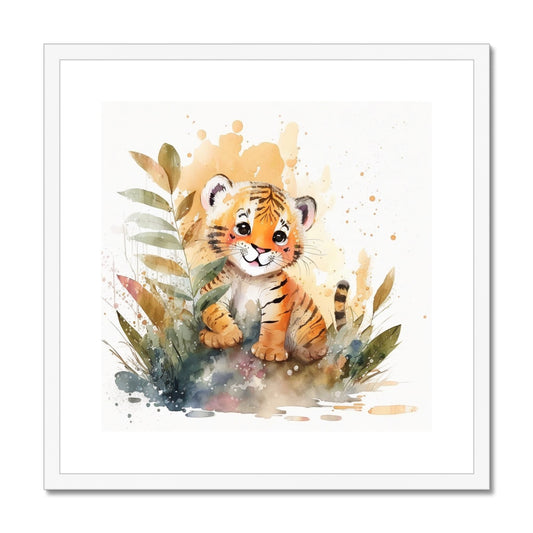 Tiger Nursery Decor 'Kids Watercolour Collection' Framed & Mounted Print